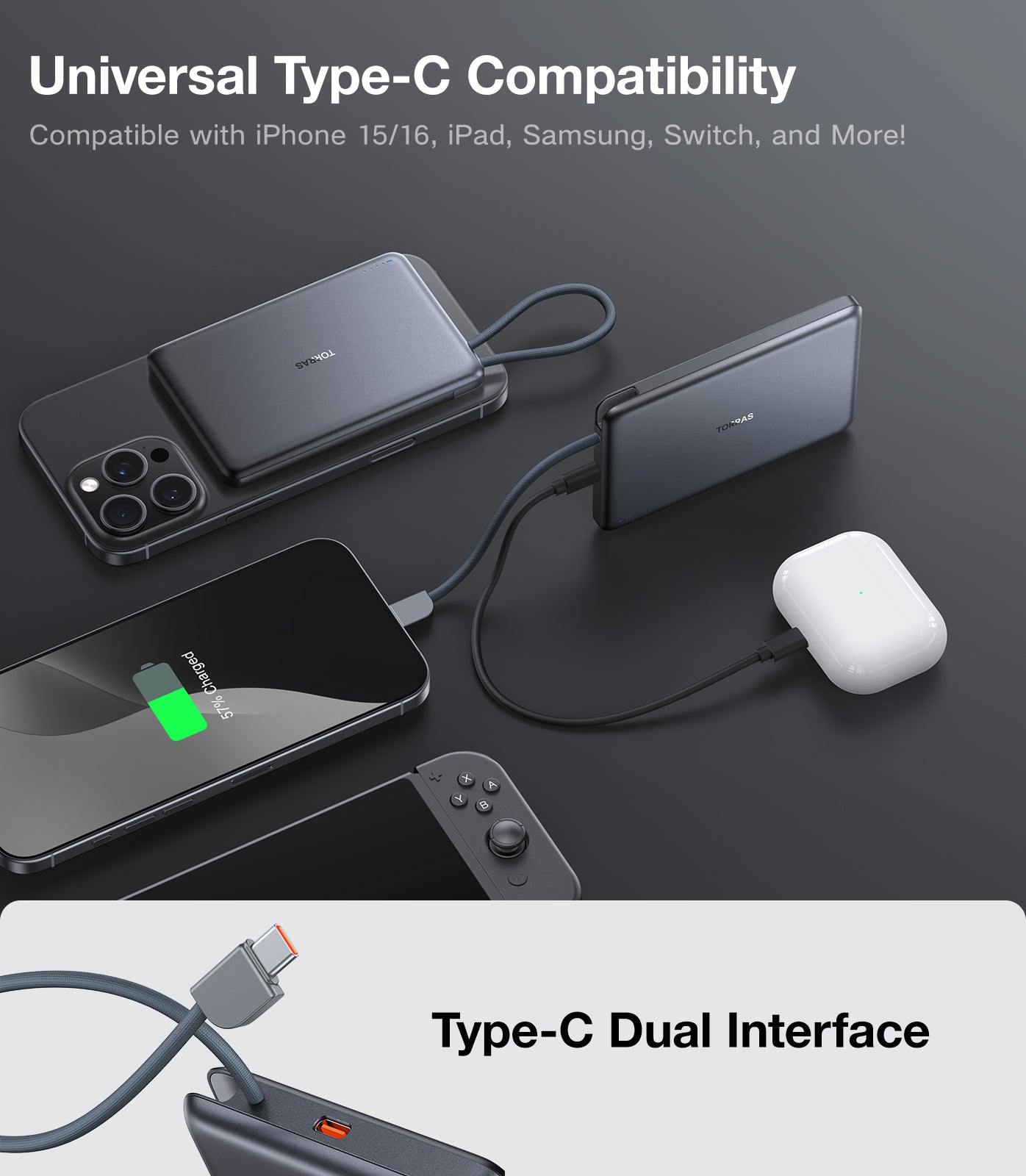PebbleLink 10000mAh Portable Power Bank - Fast Charging External Battery Pack for iPhone, Samsung, Android - Perfect for Travel, Camping, and Emergency Charging
