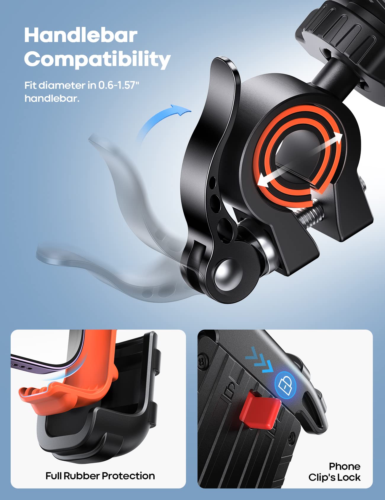 Lamicall Universal Bike & Motorcycle Phone Mount - Adjustable Handlebar Smartphone Holder for iPhone 14/13/12 Pro Max, Samsung S9/S10 & 4.7