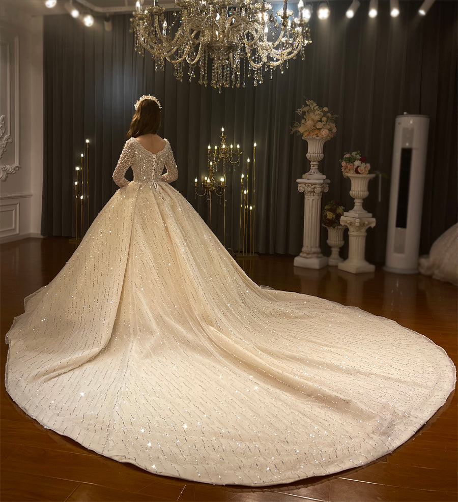 NS4274 Elegant Pearl Embellished Ball Gown Wedding Dress for Bride - Perfect for Bridal Showers, Formal Galas & Evening Receptions