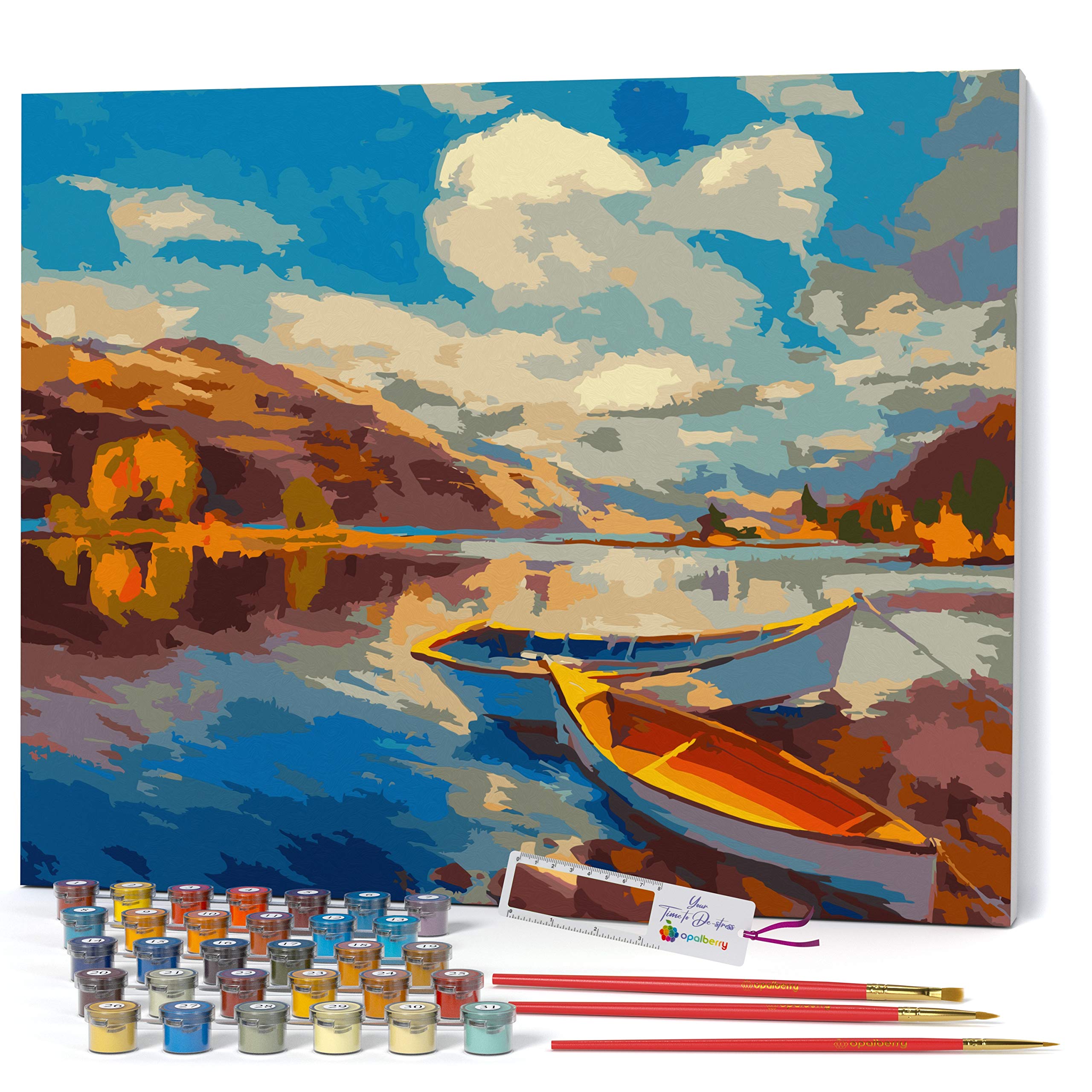 Opalberry Framed Paint by Numbers Kit for Adults - DIY Canvas Painting with Pre-Printed Design - Relaxing Art Activity for Stress Relief & Home Decor - Perfect for Beginners & Hobbyists - Beach Shore Themed