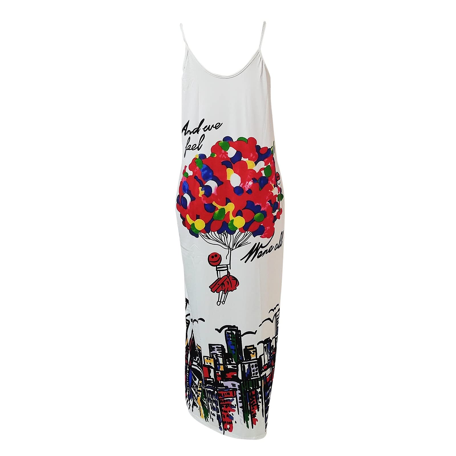 Strapless Sleeveless Summer Dress for Women - Flowy Long Print Sling Dress in White, Petite Sizes | Perfect for Beach Vacations, Date Nights & Summer Parties