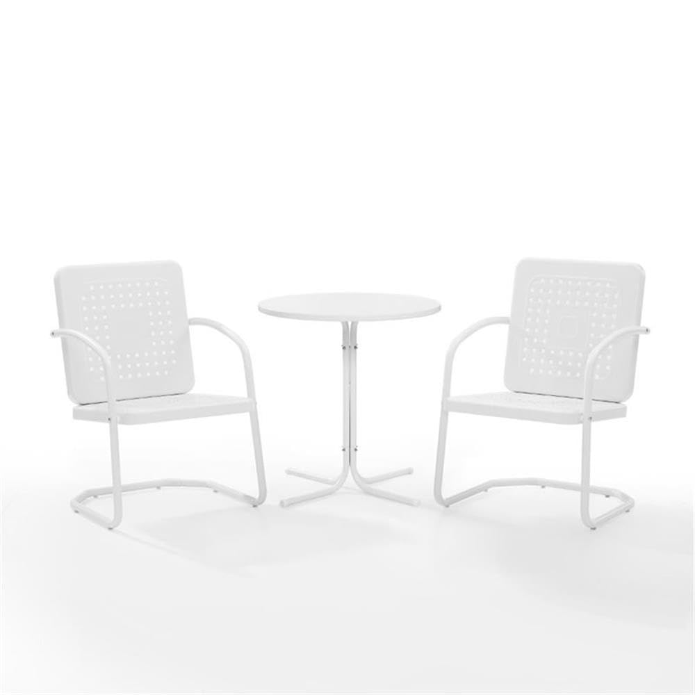 3-Piece White Gloss Metal Outdoor Bistro Set - Patio Dining Table and Chairs for Garden, Balcony, or Backyard Relaxation