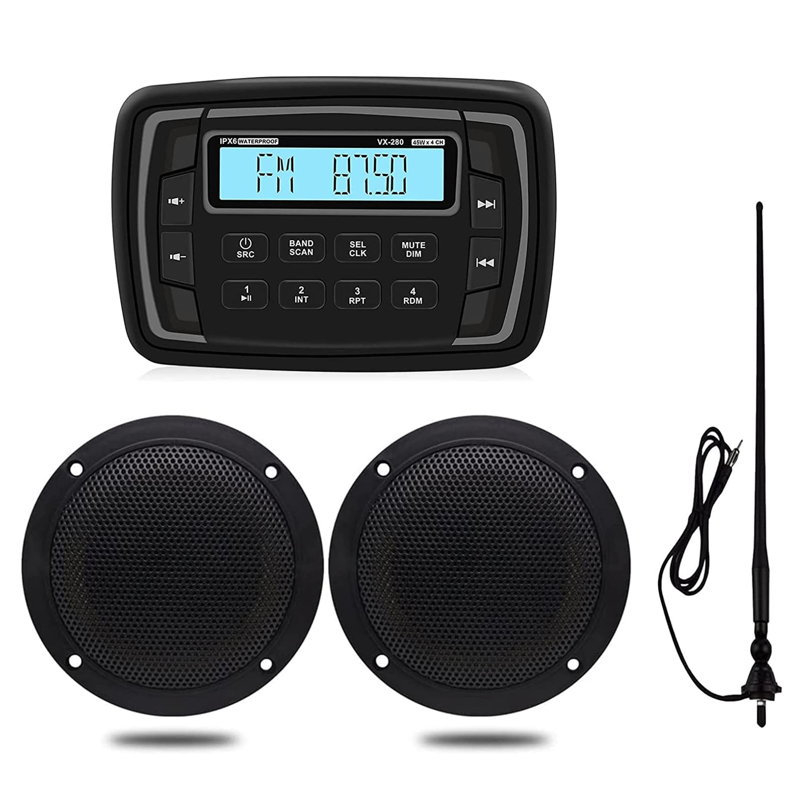 Herdio Waterproof Marine Radio Set - AM/FM Stereo Receiver with 4