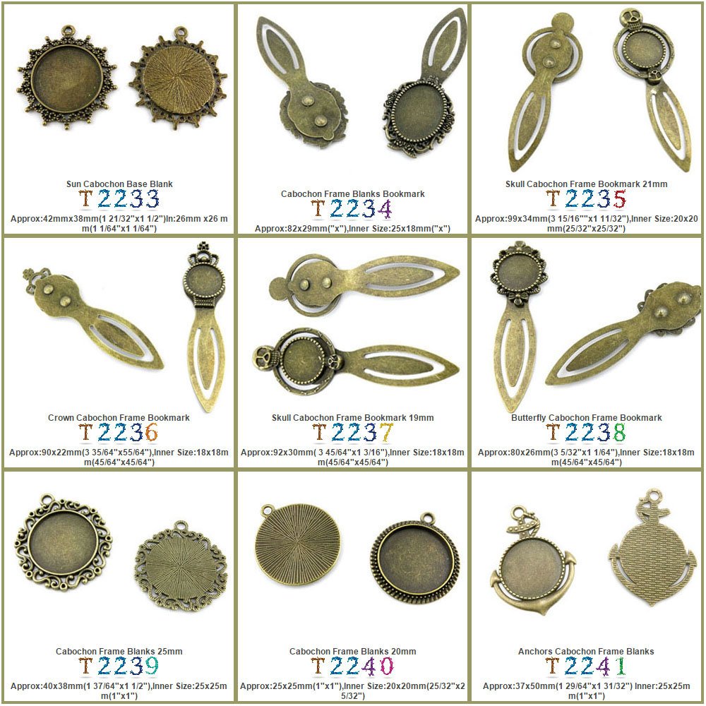 26mm Sun Cabochon Pendant Frame Blanks & Jewelry Making Charms - 19mm Butterfly, 21mm Skull, 25mm Crown, 20mm Anchor Findings for DIY Necklaces, Bookmarks & Craft Supplies (Perfect for Beading Projects & Handmade Jewelry Gifts)