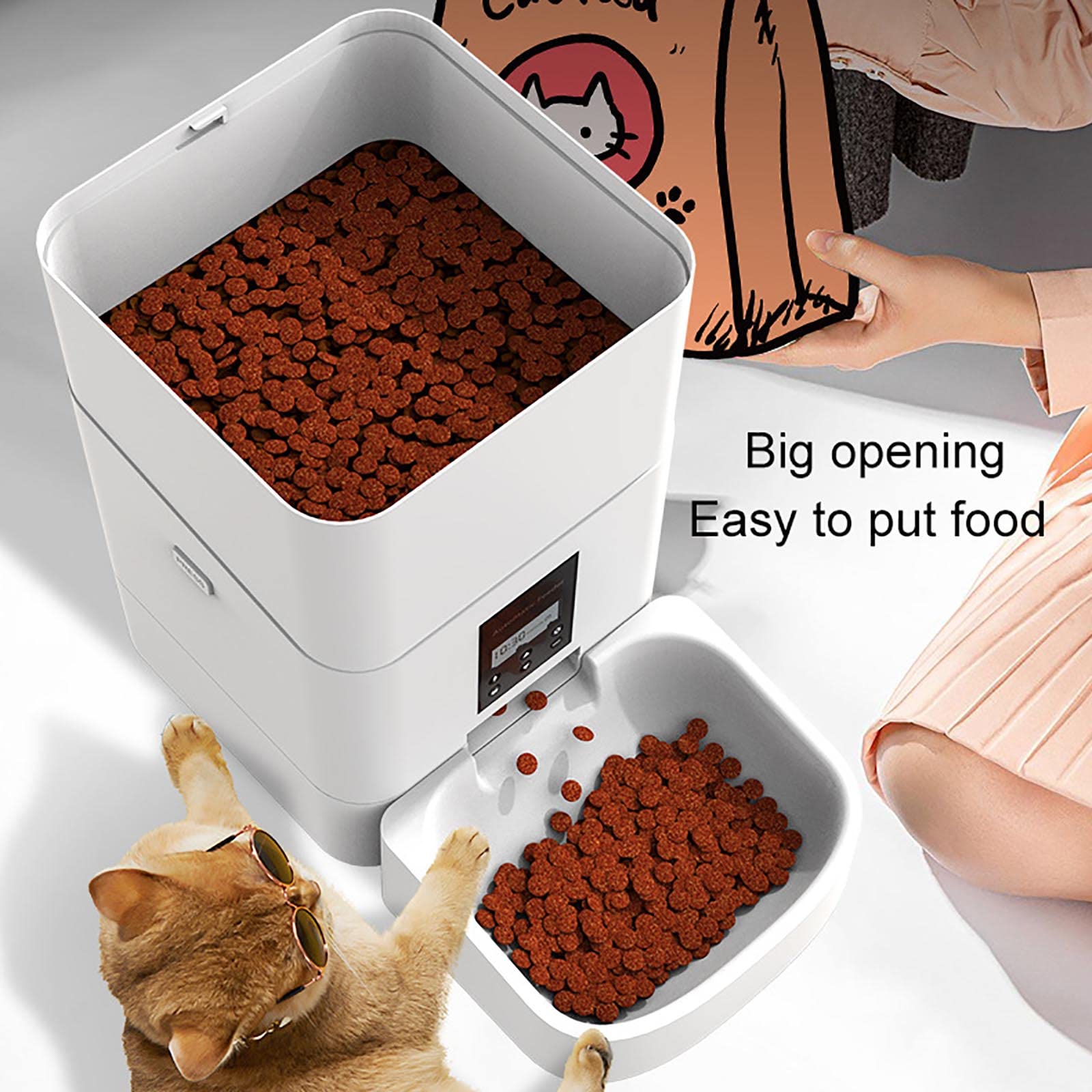 Automatic Pet Feeder for Dogs & Cats - Programmable Timer, Voice Recorder, Transparent Food Bowl (Black) - Perfect for Home, Travel & Busy Pet Owners