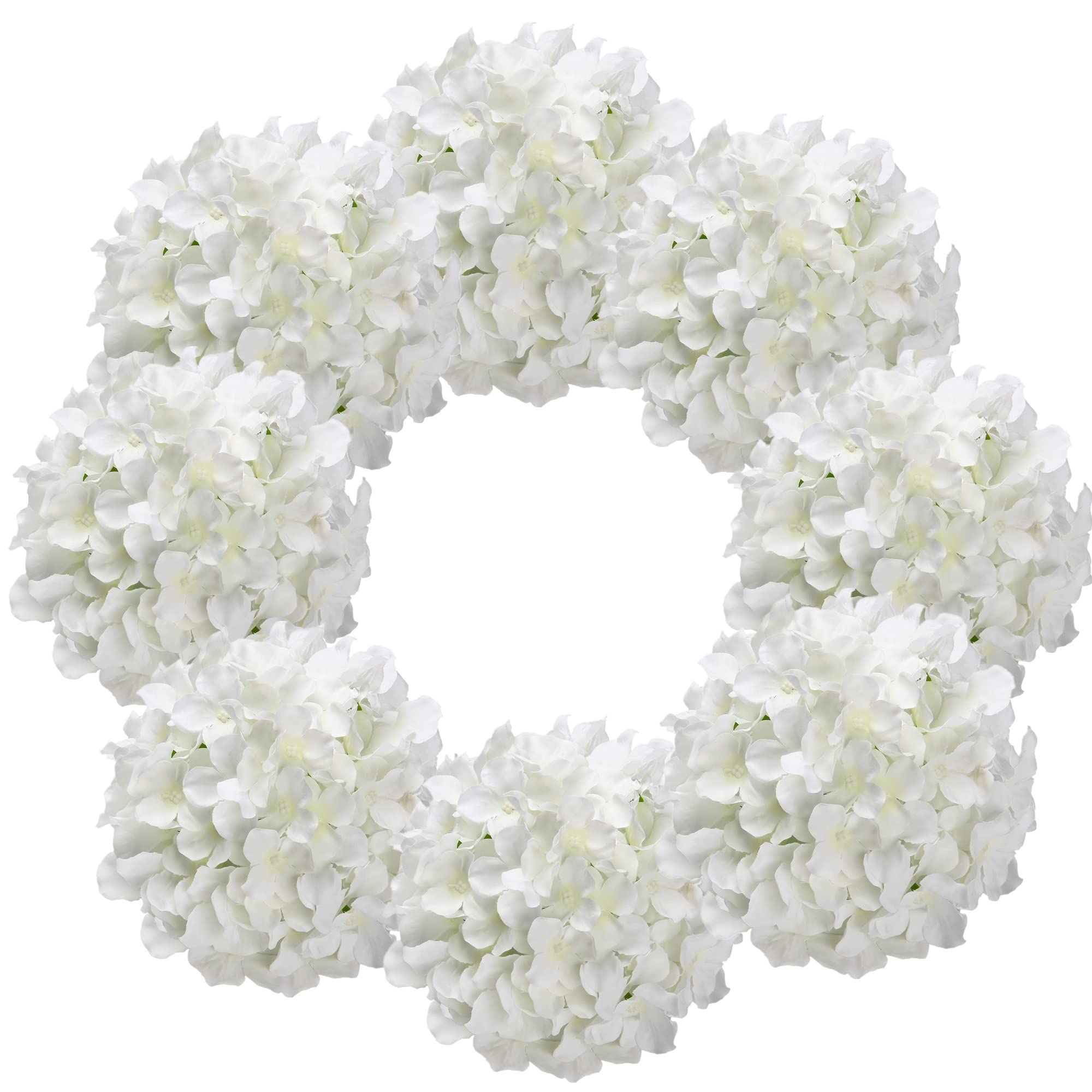 10pcs Artificial Hydrangea Silk Flower Heads with Stems - Realistic White Fake Flowers for Wedding Decor, Home Party, Baby Shower, Centerpieces & DIY Floral Arrangements