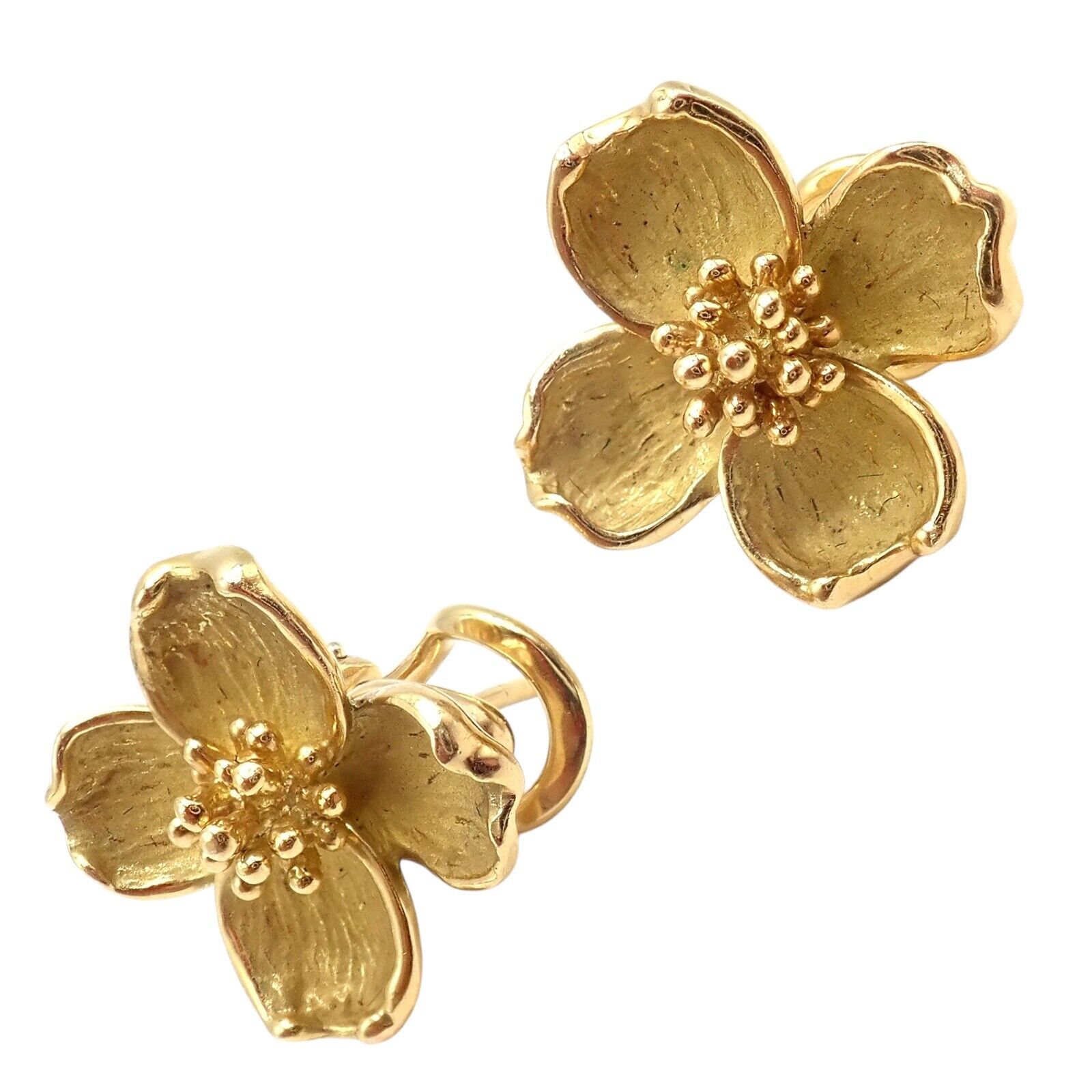 Authentic Vintage Tiffany & Co 18K Yellow Gold Dogwood Flower Earrings - Elegant Jewelry for Women, Perfect Gift for Anniversary, Wedding & Special Occasions