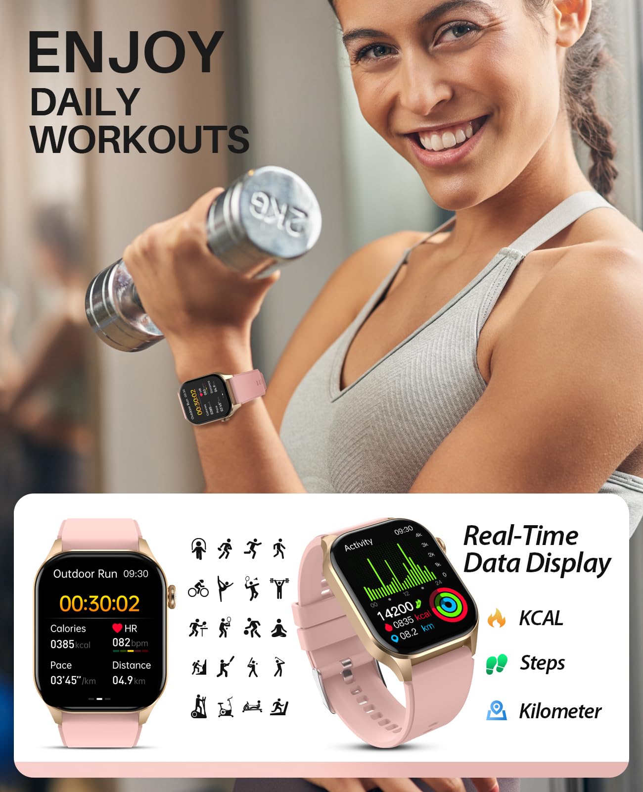 Smart Watch for Women with Blood Oxygen Monitor, 136+ Sports Modes, 2.04
