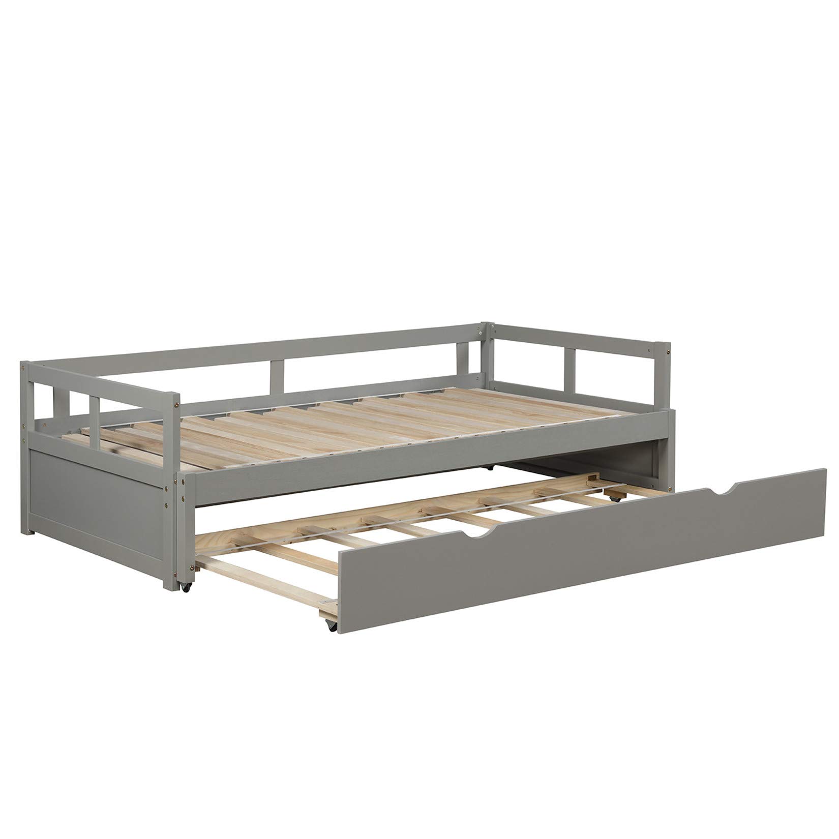 Twin to King Daybed with Trundle - Wooden Extendable Sofa Bed for Bedroom & Living Room - Space Saving Gray Daybed (Perfect for Guest Rooms, Small Apartments & Multi-Purpose Spaces)
