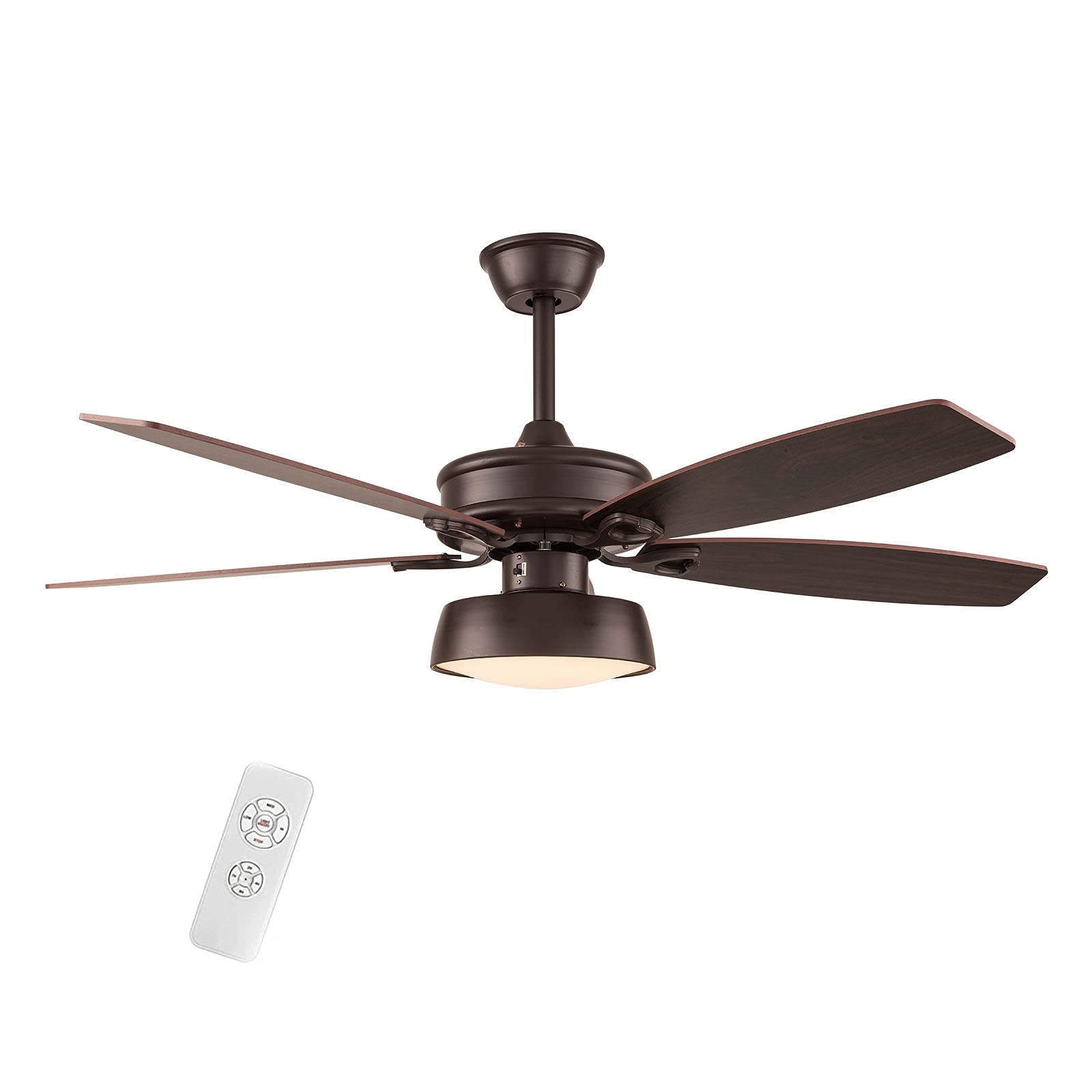 52 Inch Low Profile Ceiling Fan with Light Kit & Remote Control - 5 Reversible Blades, 3 Lights, 3 Speeds - Oil Rubbed Bronze Finish - Perfect for Bedroom, Living Room, Office & Indoor Spaces