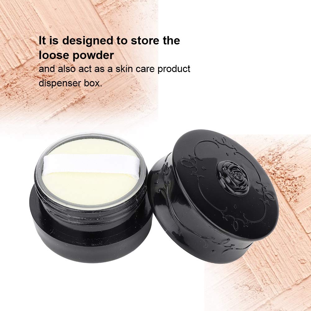Vintage Rose Empty Loose Powder Dispenser Box with Powder Puff - Black Cosmetic Case for Makeup Organization | Perfect for Travel, Home Vanity & Professional Makeup Artists