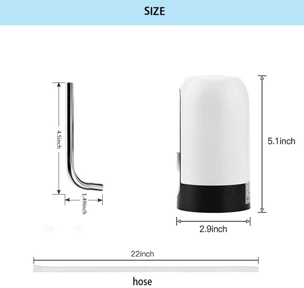 VASLON Electric Water Bottle Pump - Portable USB Charging Automatic Water Dispenser for 5 Gallon Bottles - Ideal for Home, Office, Camping & Travel (White)