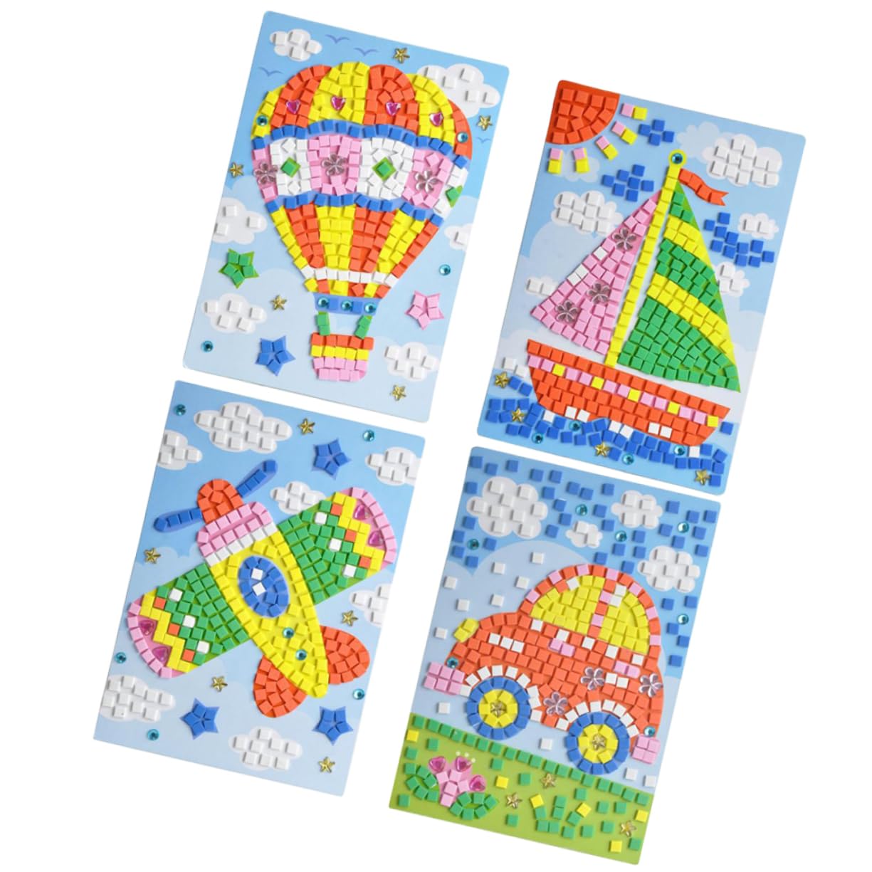 CORHAD 4pcs Kids Mosaic Sticker Art Kit - DIY Diamond Stickers, 3D Crafting Supplies for Children - Perfect for Birthday Gifts, Classroom Activities & Creative Play