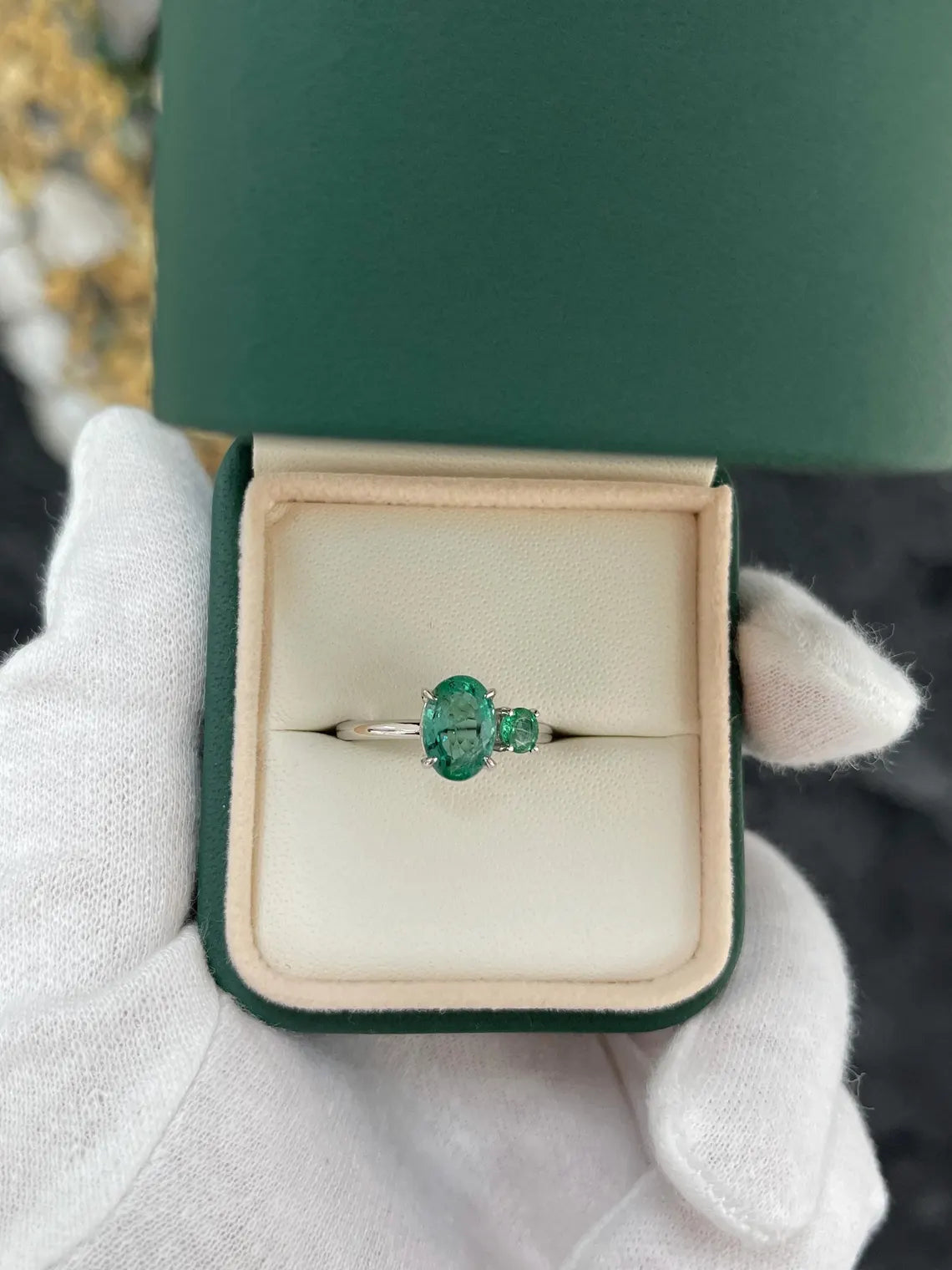 2.40 Carat Natural Emerald Toi et Moi Ring with Oval & Round Cut Gemstones - Perfect for Engagement, Anniversary & Romantic Gifts