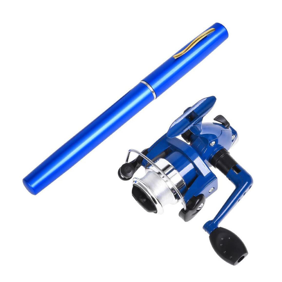 Eioflia 2-Piece Pen Fishing Rod and Reel Combo Set - Compact Mini Rotating Fishing Pole Kit with Spinning Wheel for Outdoor Fishing - Perfect for Travel, Camping & Backpacking Adventures (Blue)