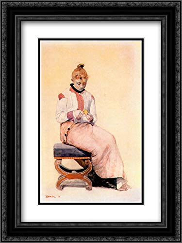 Winslow Homer Lemon Peeling Art Print - 18x24 Black Ornate Framed Double Matted Museum Quality Wall Decor for Kitchen, Dining Room & Home Office