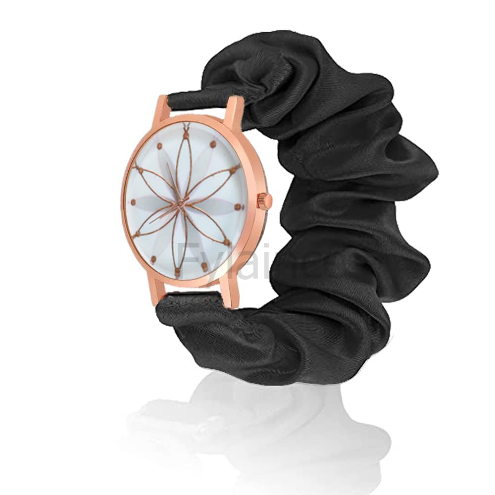 FYLAINCE™ Scrunchies Watch - Classic & Unique Fabric Wristband with Soft Pattern, Elastic Scrunchy Bands for Women & Girls (Grey Limited Edition) | Perfect for Casual Wear, Work, and Fashion Accessories