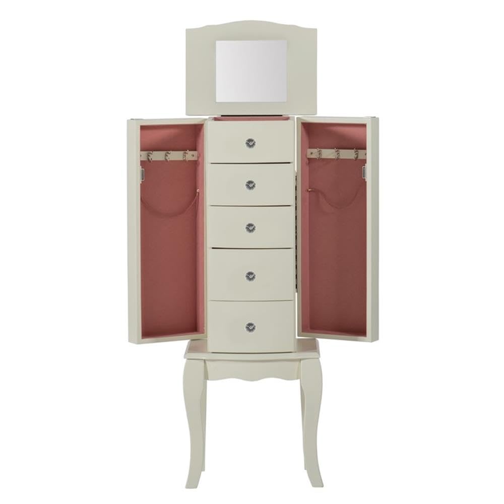 Pemberly Row Contemporary White Wood Jewelry Armoire - Stylish Jewelry Organizer for Bedroom, Closet & Dressing Room
