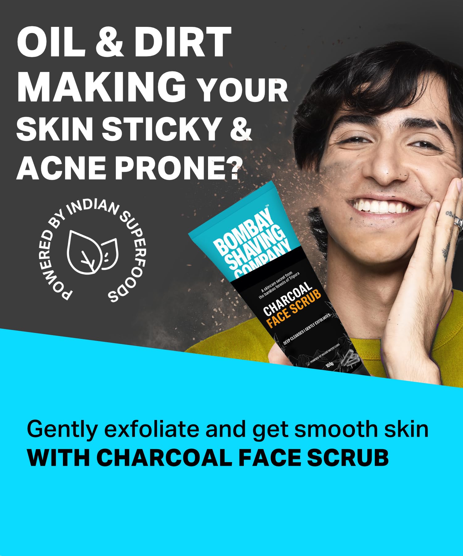 Bombay Shaving Company Charcoal Face Scrub with Black Sand - Deep Exfoliating & Blackhead Remover for Men & Women, 100g - Perfect for Daily Skincare & Acne Treatment