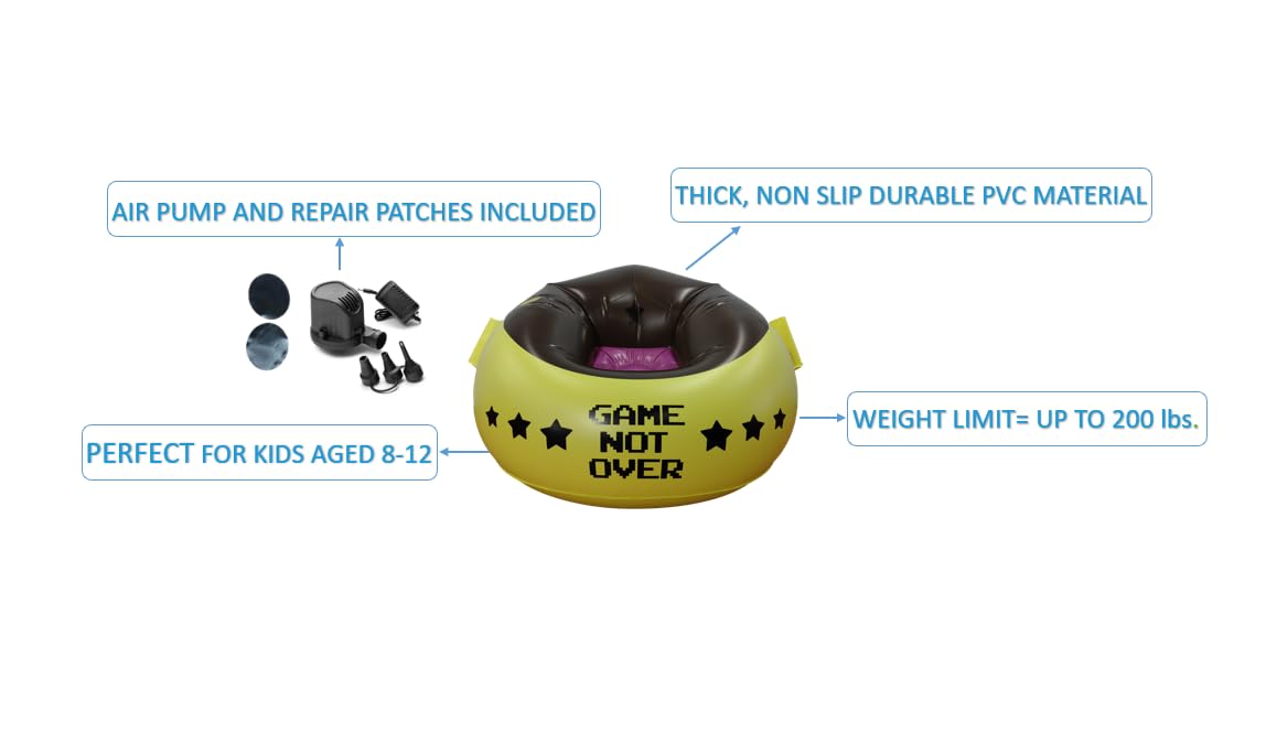 Inflatable Gaming Chair for Kids with Air Pump - 2-in-1 Bean Bag Chair for Boys & Girls Ages 8-12 - Portable Video Game Chair for Bedroom, Living Room & Outdoor Play