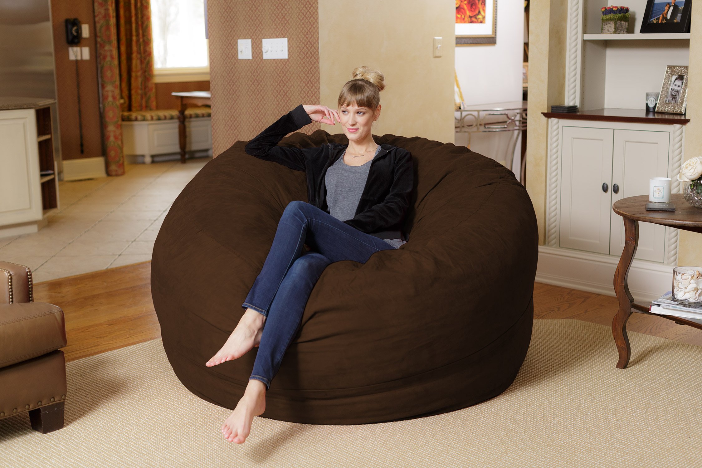 Chill Sack 6' Giant Memory Foam Bean Bag Chair - Oversized Sofa with Soft Microfiber Cover in Chocolate Brown | Perfect for Living Room, Game Room & Dorm Relaxation