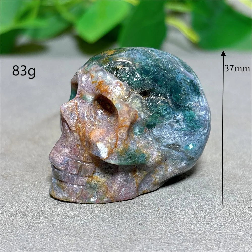 Natural Ocean Jasper Skull Crystal - Healing Quartz Stone for Reiki, Meditation & Spiritual Energy - Handcrafted Home Decor & Unique Gift for Crystal Lovers (Perfect for Yoga Spaces, Altars & Healing Rooms)