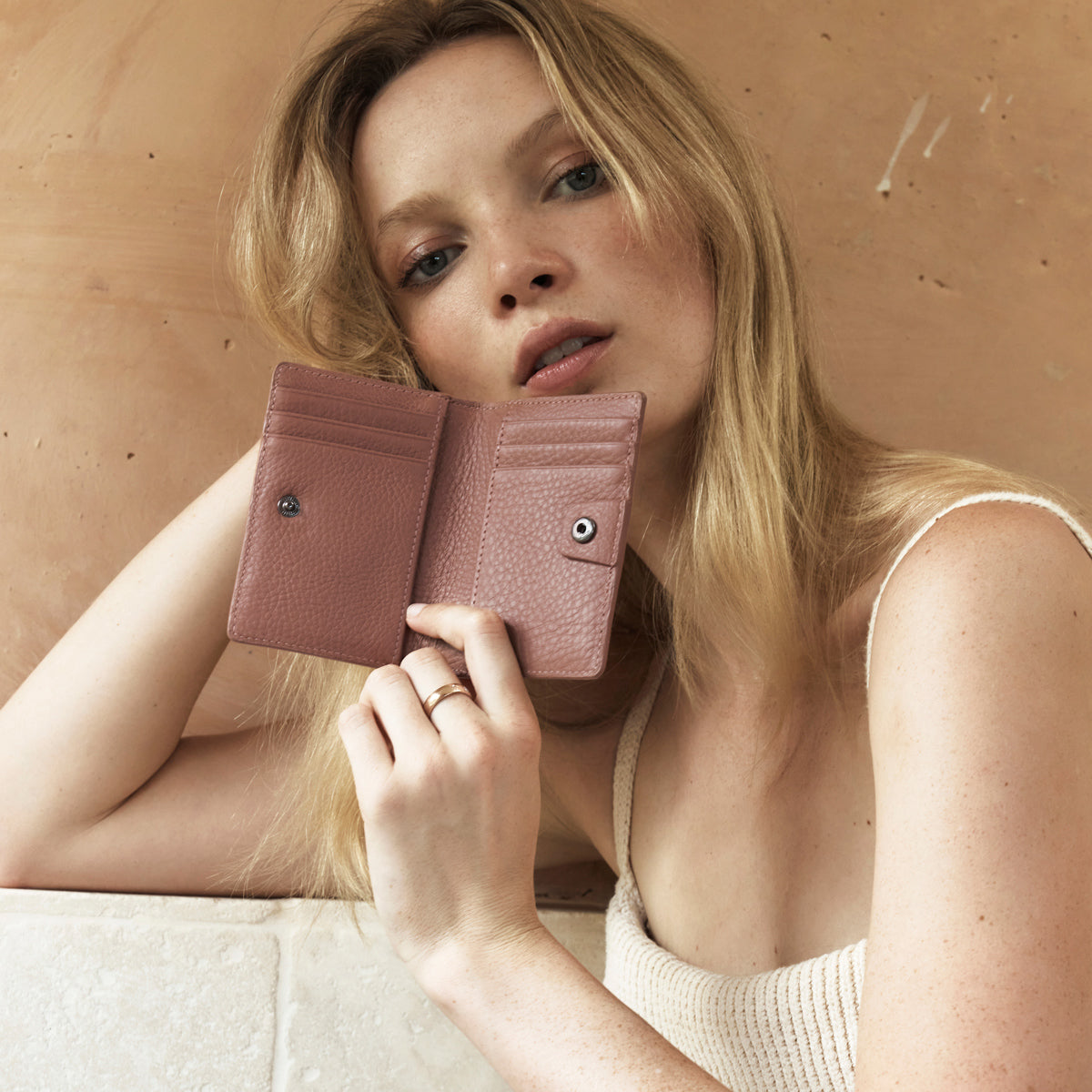 Easy Does It Wallet for Women - Slim RFID Blocking Minimalist Leather Card Holder (Dusty Rose) | Perfect for Travel, Everyday Use & Gift Giving
