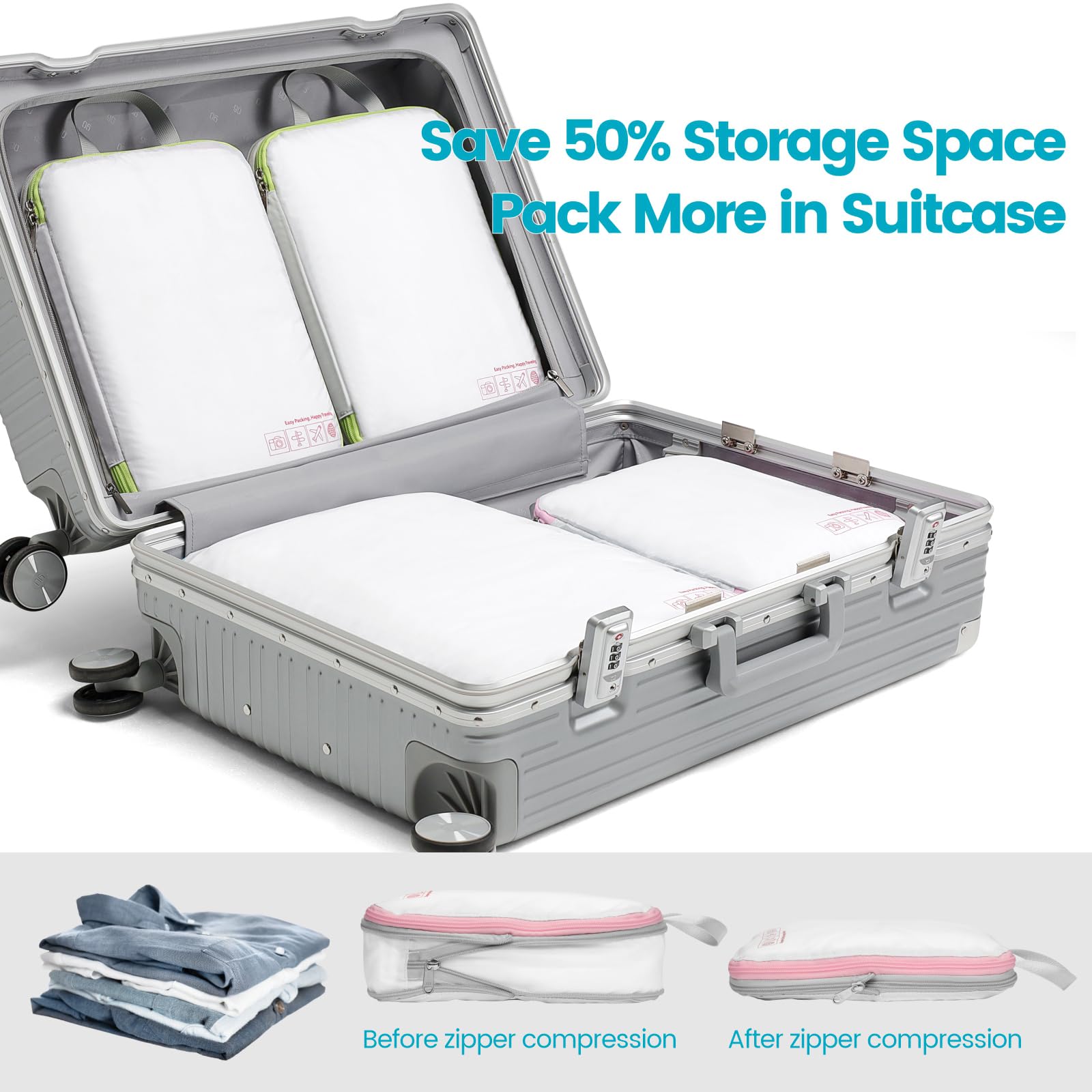 Cambond Travel Compression Packing Cubes - 4-Piece Set for Women, Luggage Organizers & Carry-On Suitcases | Space-Saving Travel Essentials for Business Trips & Vacations