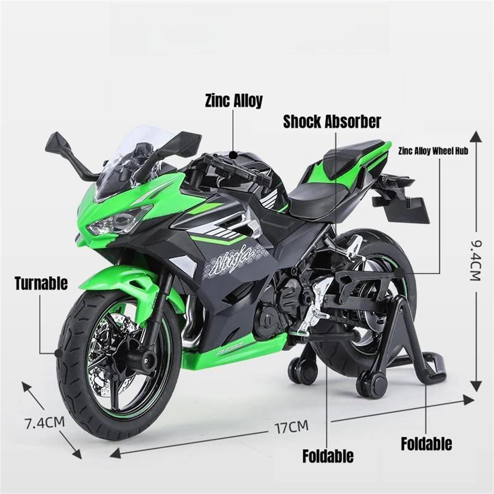 1/12 Kawasaki Ninja 400 Die-Cast Motorcycle Model - Metal Toy with Sound & Light for Sports Fans