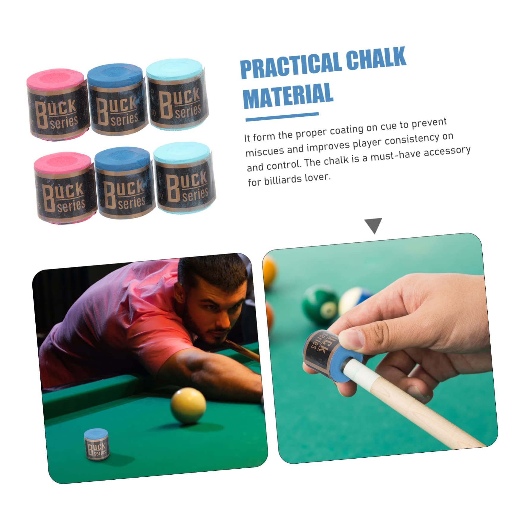 Outanaya 6-Piece Pool Cue Chalk Set - Premium Snooker & Billiard Chalk Powder for Pool Sticks - Perfect for Pool Tables, Bars, and Game Rooms