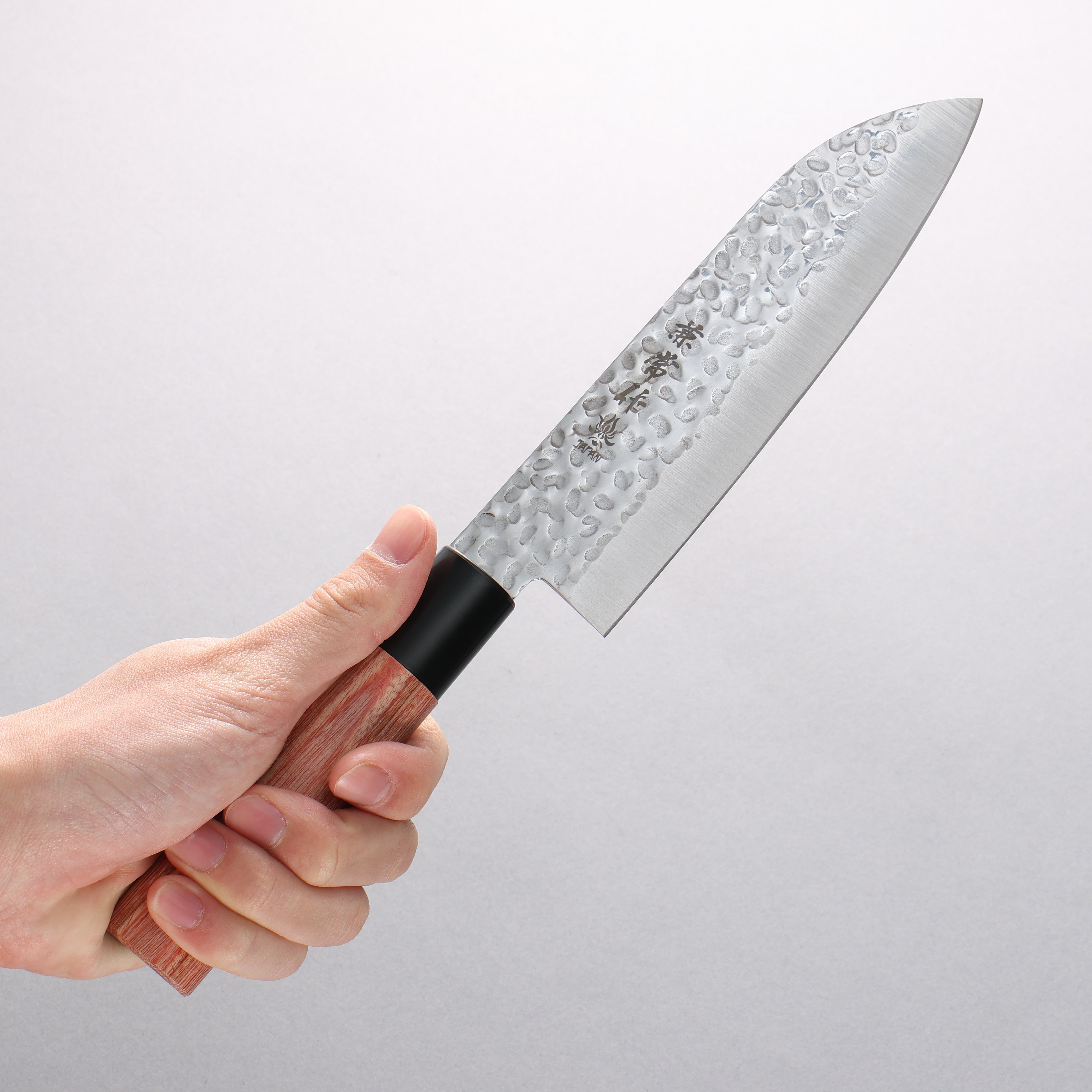 Kanetsune DSR 1K6 Hammered Santoku Knife 165mm with Red Pakka Wood Handle - Premium Japanese Kitchen Knife for Slicing, Dicing & Chopping Vegetables, Fruits & Meat