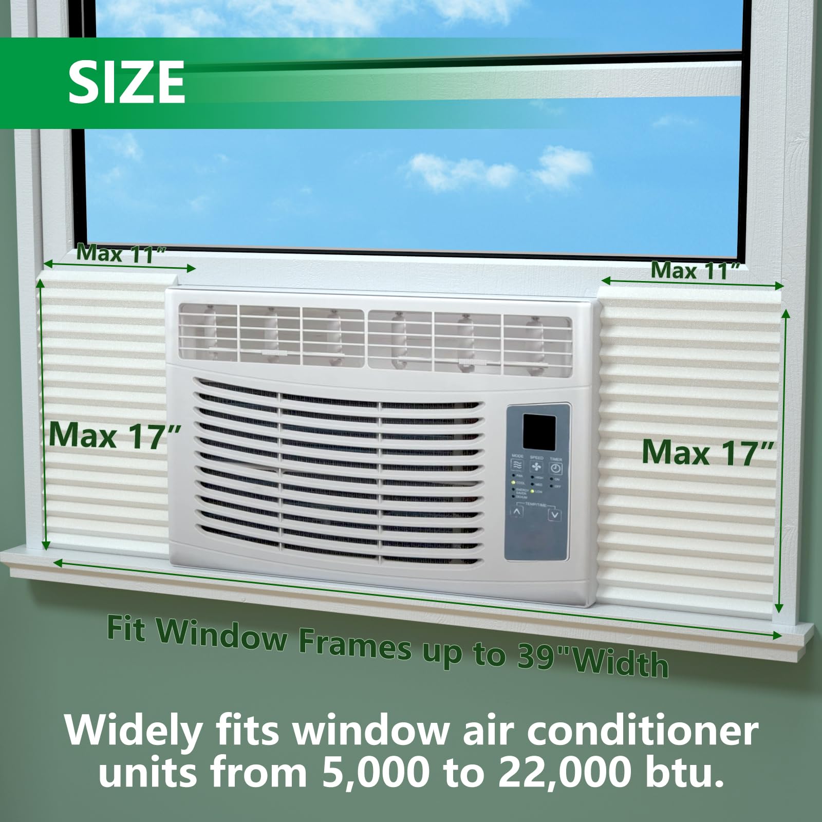 Energy Efficient Window Air Conditioner Side Insulated Panel Kit - 2PC Full Surround Insulation Panels for Summer & Winter - White Foam Draft Stopper & Heat Insulator for Home & Office Windows - Perfect for Energy Savings & Temperature Control