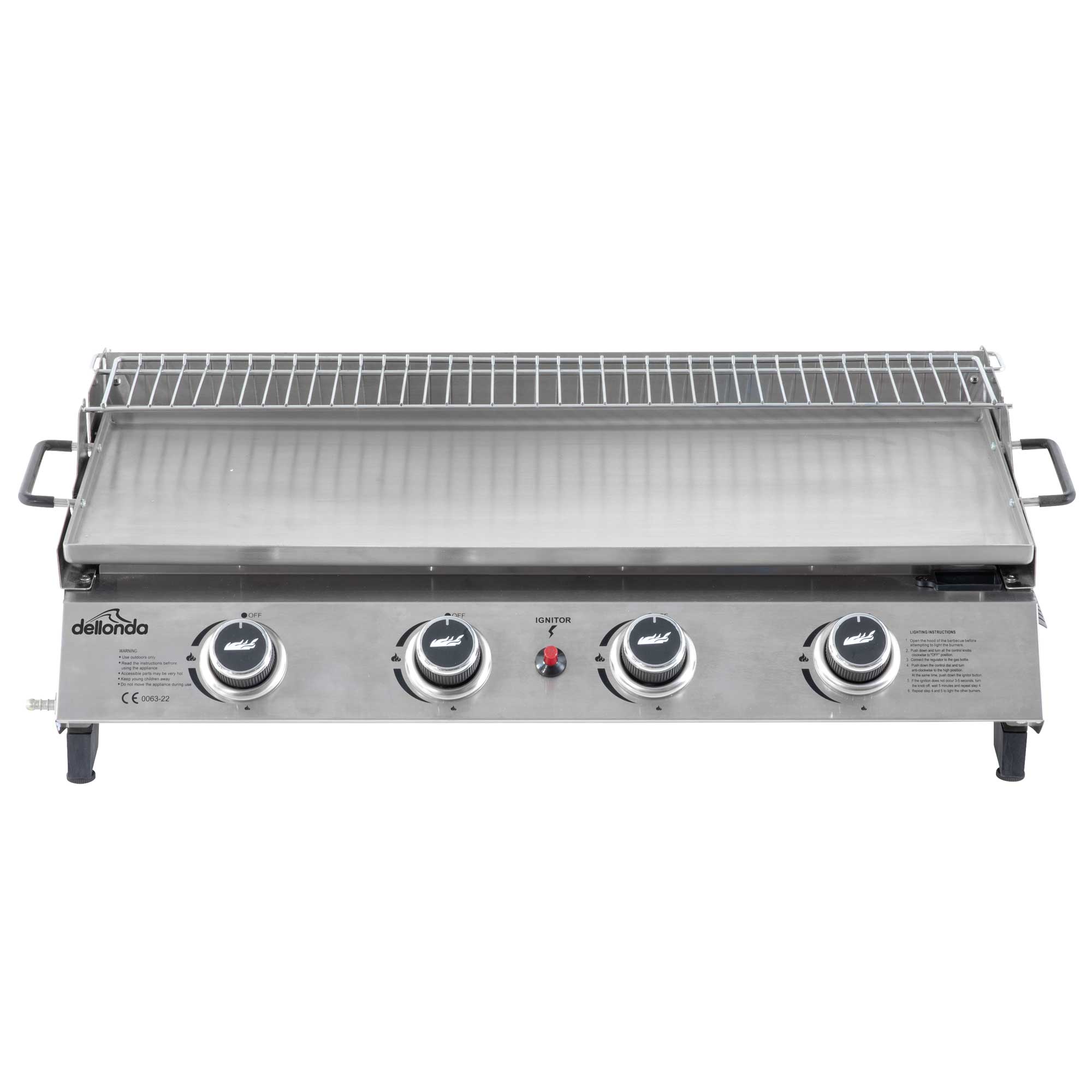 4 Burner Portable Gas Griddle with Warming Rack - 10kW Stainless Steel Outdoor Cooking Grill - Perfect for Backyard BBQs, Camping & Tailgating Parties