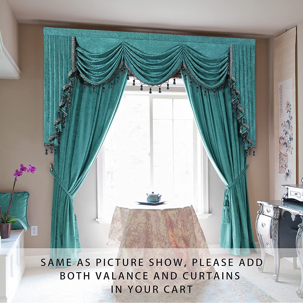 ELKCA Thick Chenille Window Curtain Valance - 89 Inch Wide Turquoise Waterfall Valance Panel for Living Room & Bedroom - Soft Thermal Insulating Home Decor for Windows, Doors, and Patio