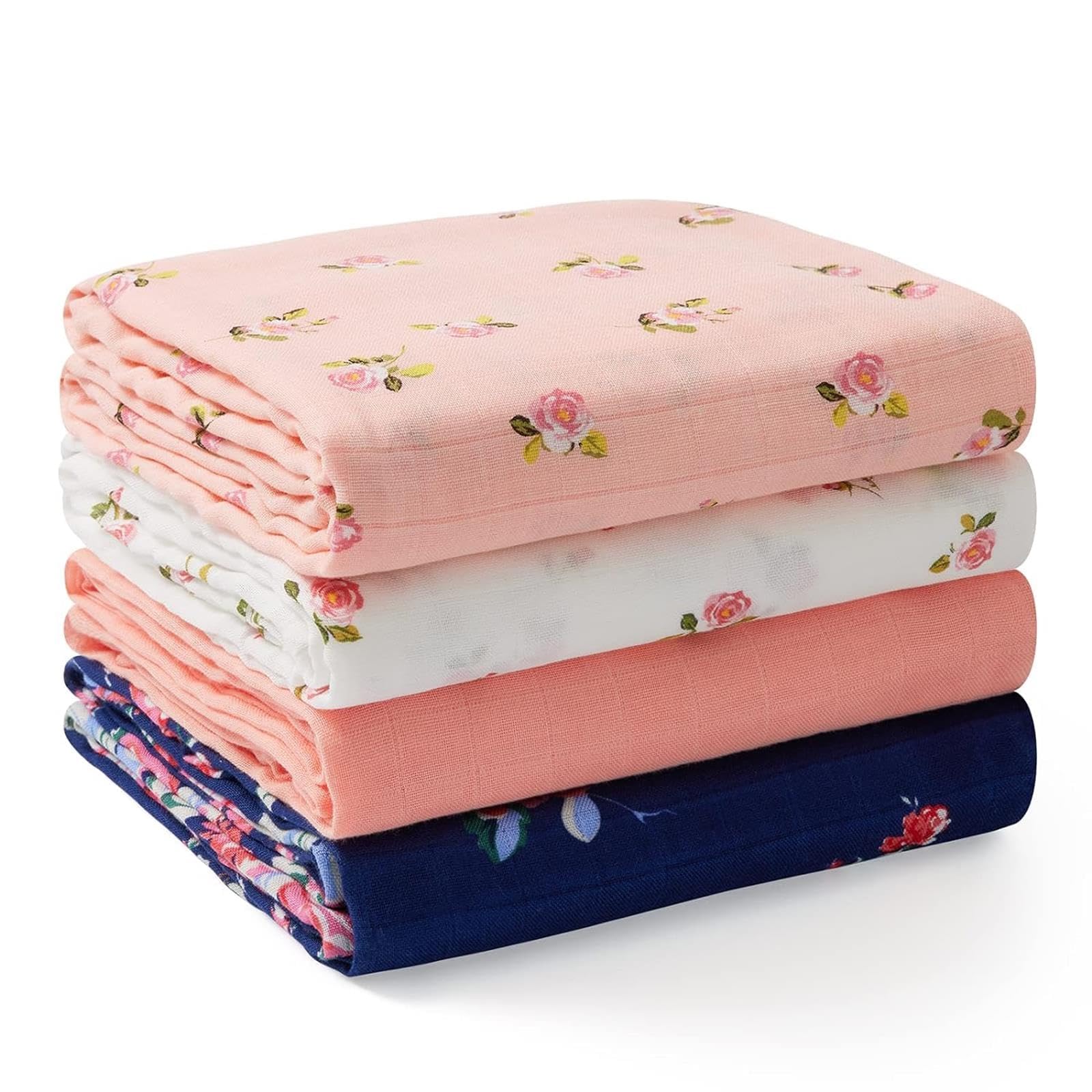 Momcozy 47x47 Inch Muslin Swaddle Blankets - Ultra Soft & Breathable Baby Receiving Blankets for Newborns (4-Pack, Unisex) | Perfect for Swaddling, Nursing, Stroller & Car Seat Cover