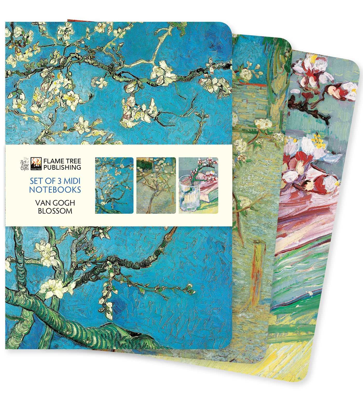 Vincent van Gogh Blossom Set of 3 Midi Notebooks - Floral Art Journal Collection for Writing, Sketching & Gift Giving