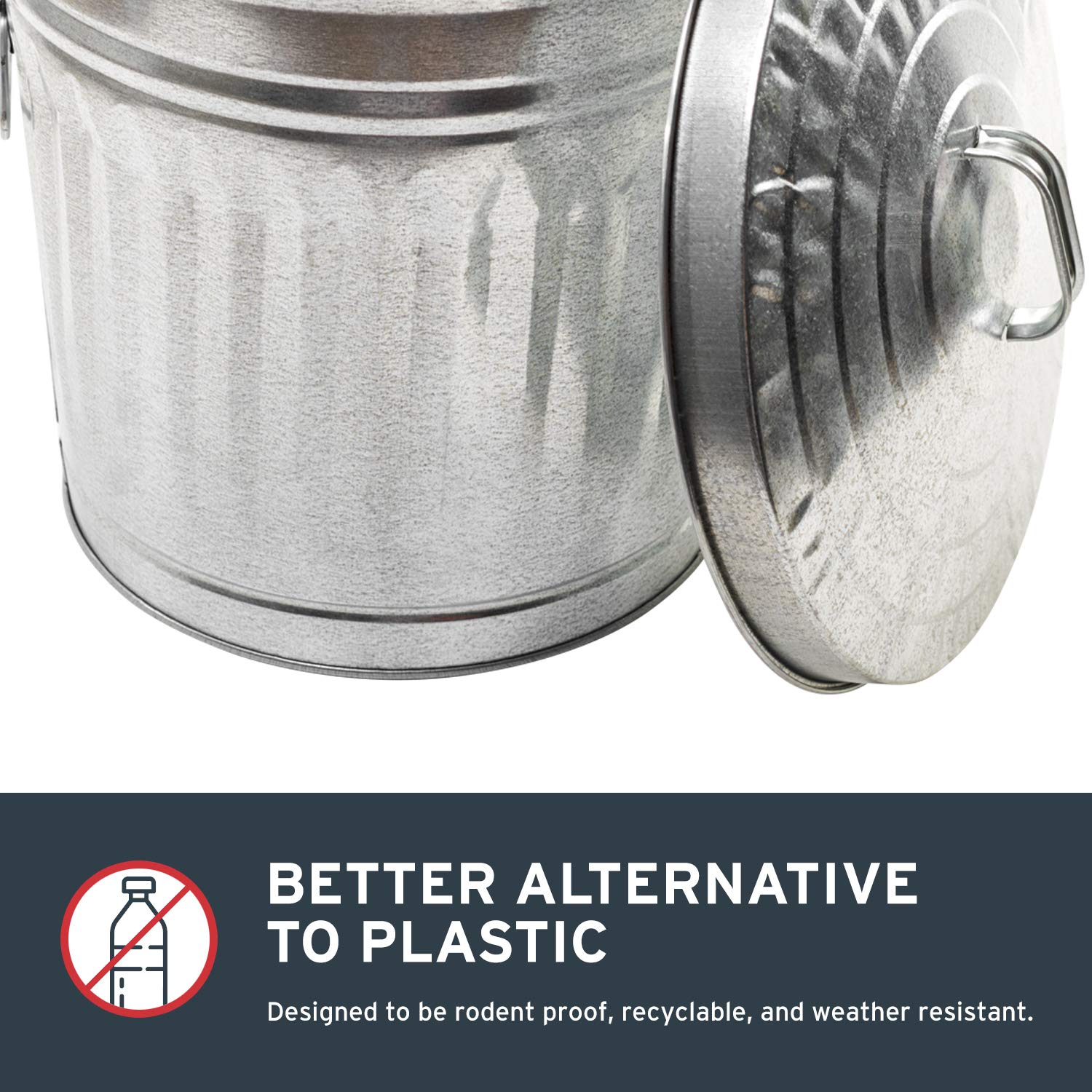 Behrens 6210 10-Gallon Galvanized Steel Trash Can - Heavy Duty Outdoor Garbage Bin for Home, Garage, Office & Commercial Use