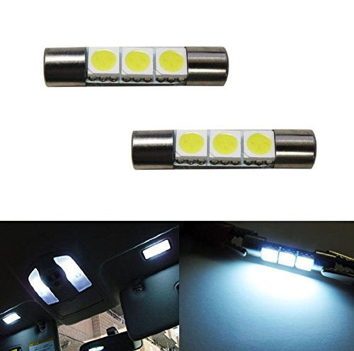 2-Pack Xenon White 3 SMD 6641 LED Bulbs for Car Sun Visor Vanity Mirror Lights - Perfect for Nighttime Makeup & Interior Lighting Upgrade