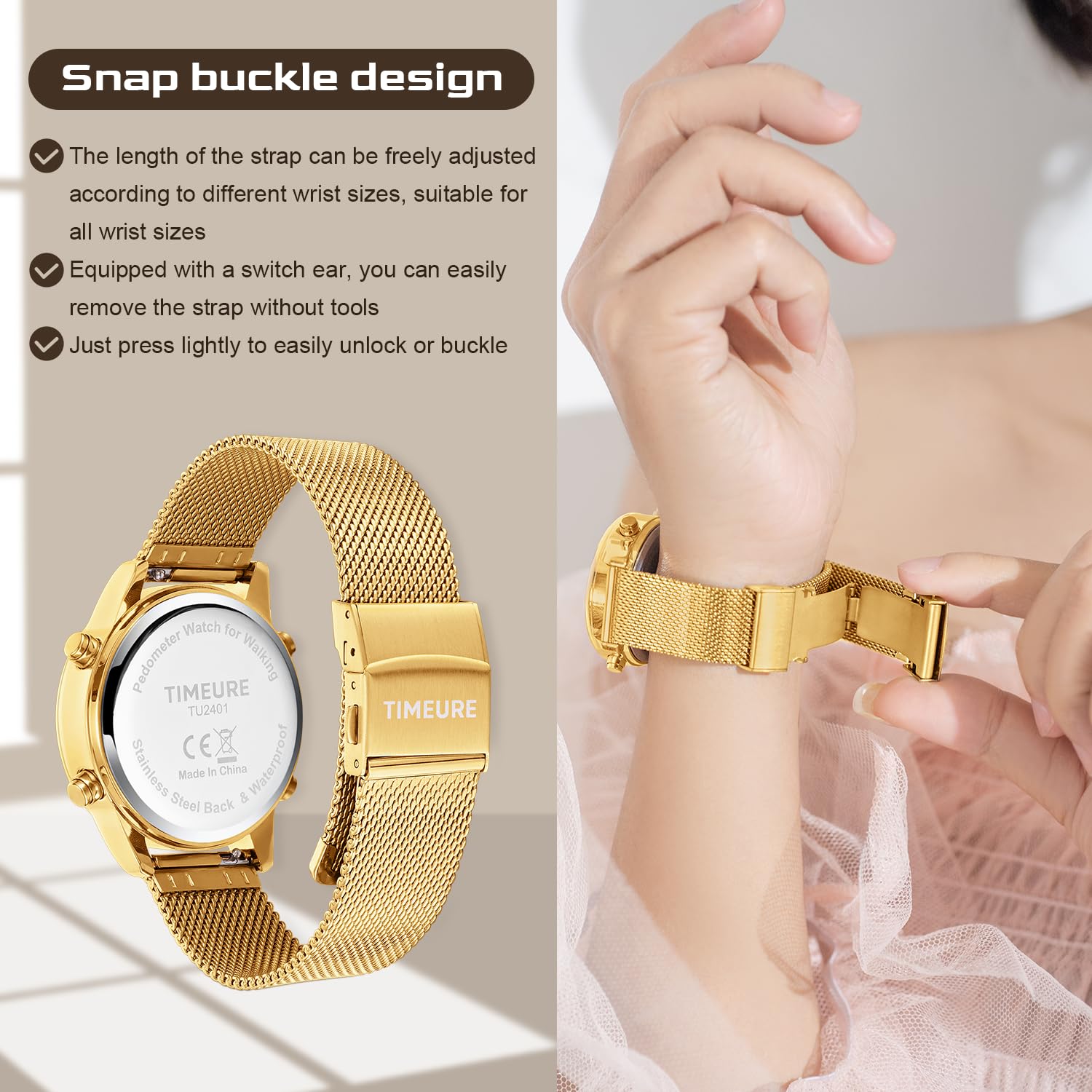 Women's Fitness Tracker Watch - Step Counter Pedometer with Stainless Steel Band | No App Needed | Tracks Steps, Calories, Distance | Features Alarm & Countdown Timer | Perfect for Walking, Running, Gym Workouts & Daily Activity Tracking (Model TU-2401)