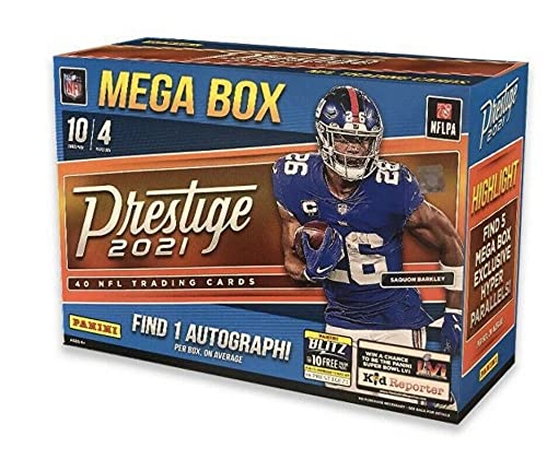 2021 Panini Prestige Football Trading Card Mega Box - 1 Autograph Guaranteed Per Box - Collectible NFL Trading Cards for Sports Fans & Card Collectors - Perfect for Gifts, Investments, and Game Day Memorabilia