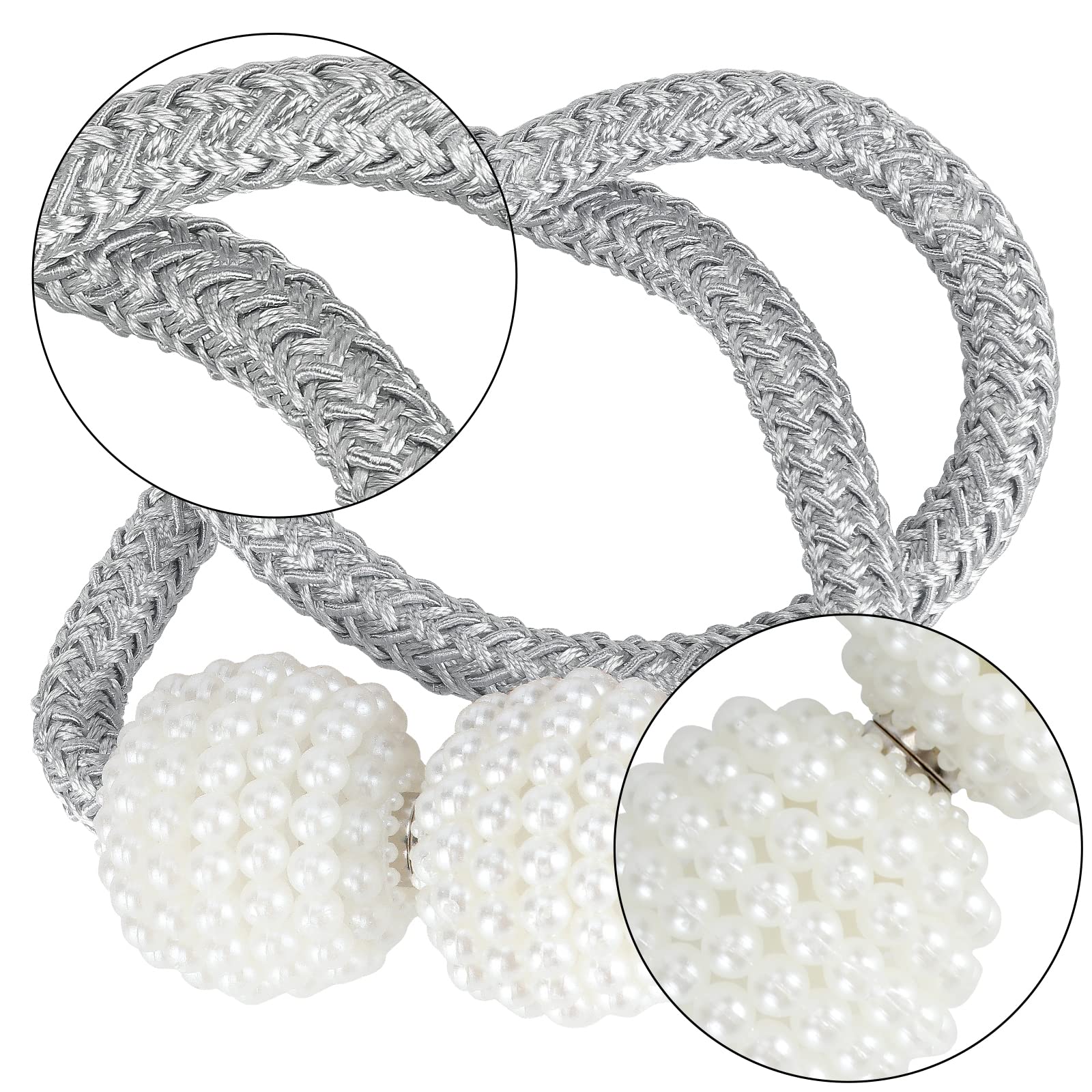 8 Pack Magnetic Curtain Tie Backs with Pearls - Elegant Modern Curtain Holdbacks for Drapes, Sheer & Blackout Curtains - Perfect for Home, Office, Kindergarten Decor (Indoor/Outdoor Use)