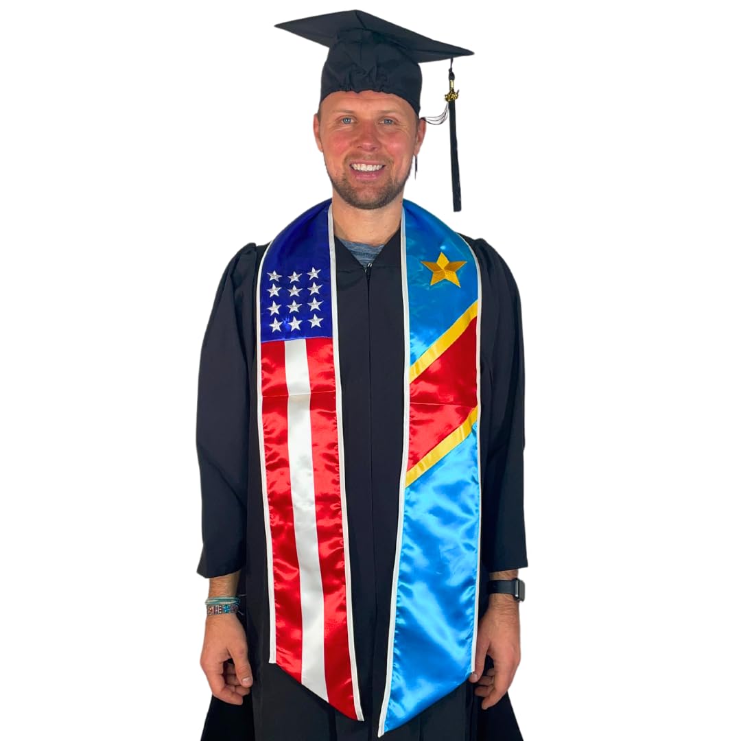 USA & International Graduation Sash Stole - 72 Inch Two Flag Design for Graduation Ceremonies & Academic Events