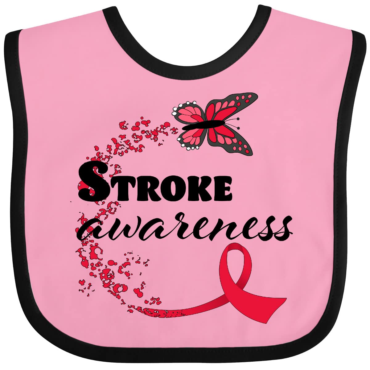 Inktastic Stroke Awareness Butterfly Red Ribbon Baby Bib - Soft Cotton Drool Bib for Infants & Toddlers - Perfect for Feeding Time, Daycare, and Special Occasions