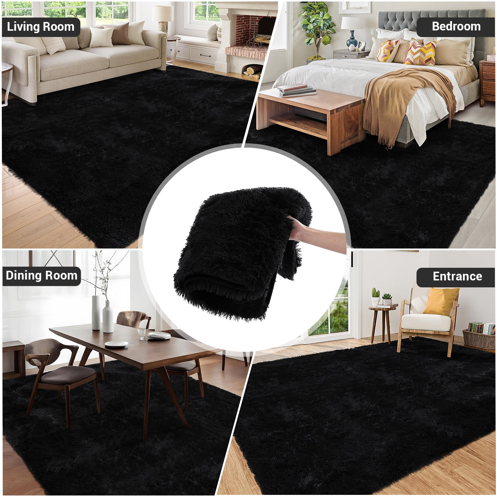 GARVEE 2x8 Runner Rugs - Soft Fuzzy Indoor Carpet for Living Room, Bedroom & Dining Room - Black Home Decor Floor Mat | Perfect for Hallways, Entryways & Cozy Spaces