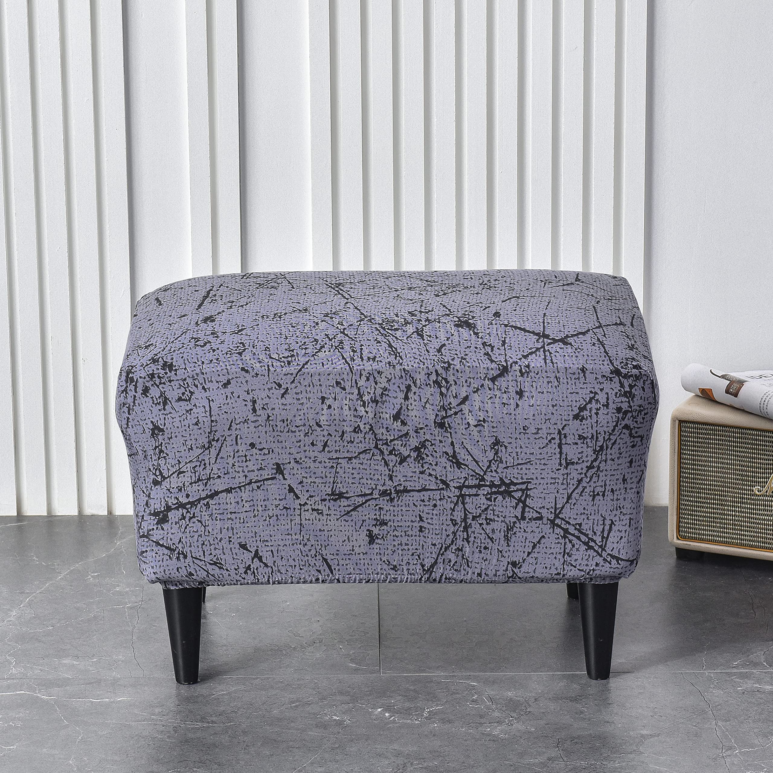 CRFATOP X-Large Ottoman Chair Cover - Stretchable Printed Rectangle Storage Stool Slipcover with Elastic Bottom (22
