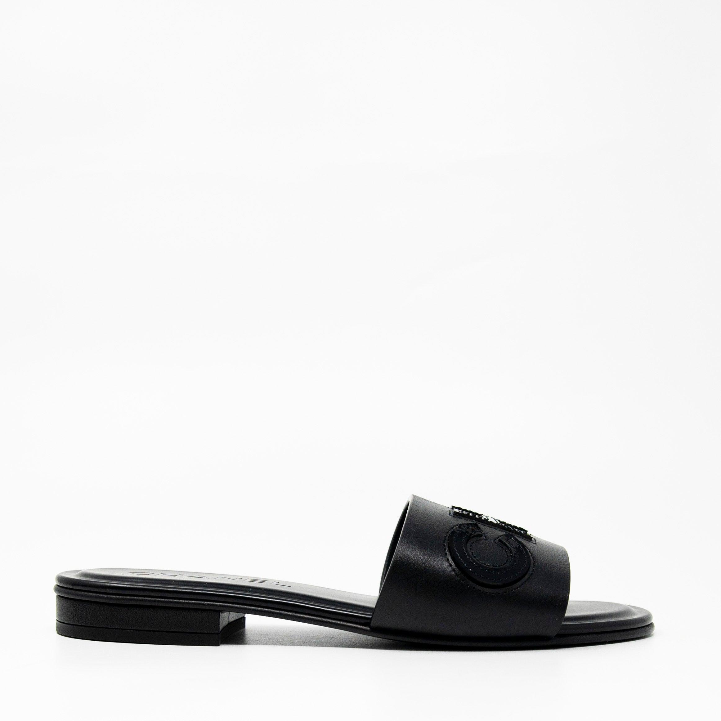 Chanel Black Logo Sandals Size 36 - Luxury Designer Women's Summer Shoes for Beach, Vacation & Evening Outfits