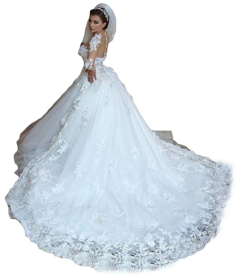 Elegant Long Sleeve Lace Wedding Dress for Bride - Romantic Applique Ball Gown for Women's Special Occasions | Perfect for Church Ceremonies, Vow Renewals & Formal Events