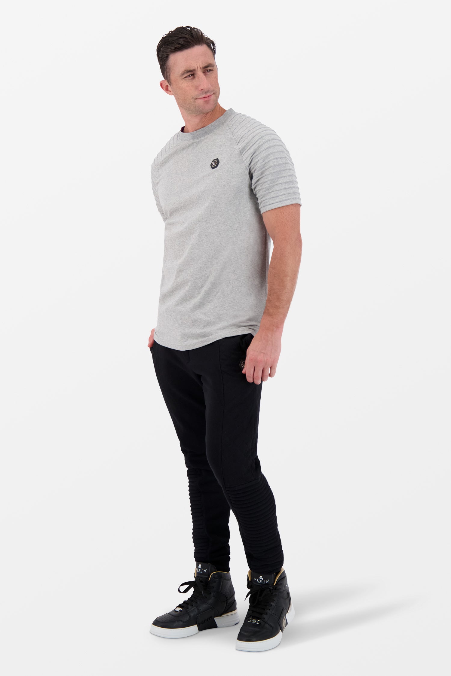 Philipp Plein Grey Round Neck Short Sleeve T-Shirt for Men - Casual Summer Fashion Tee for Streetwear & Everyday Outfits