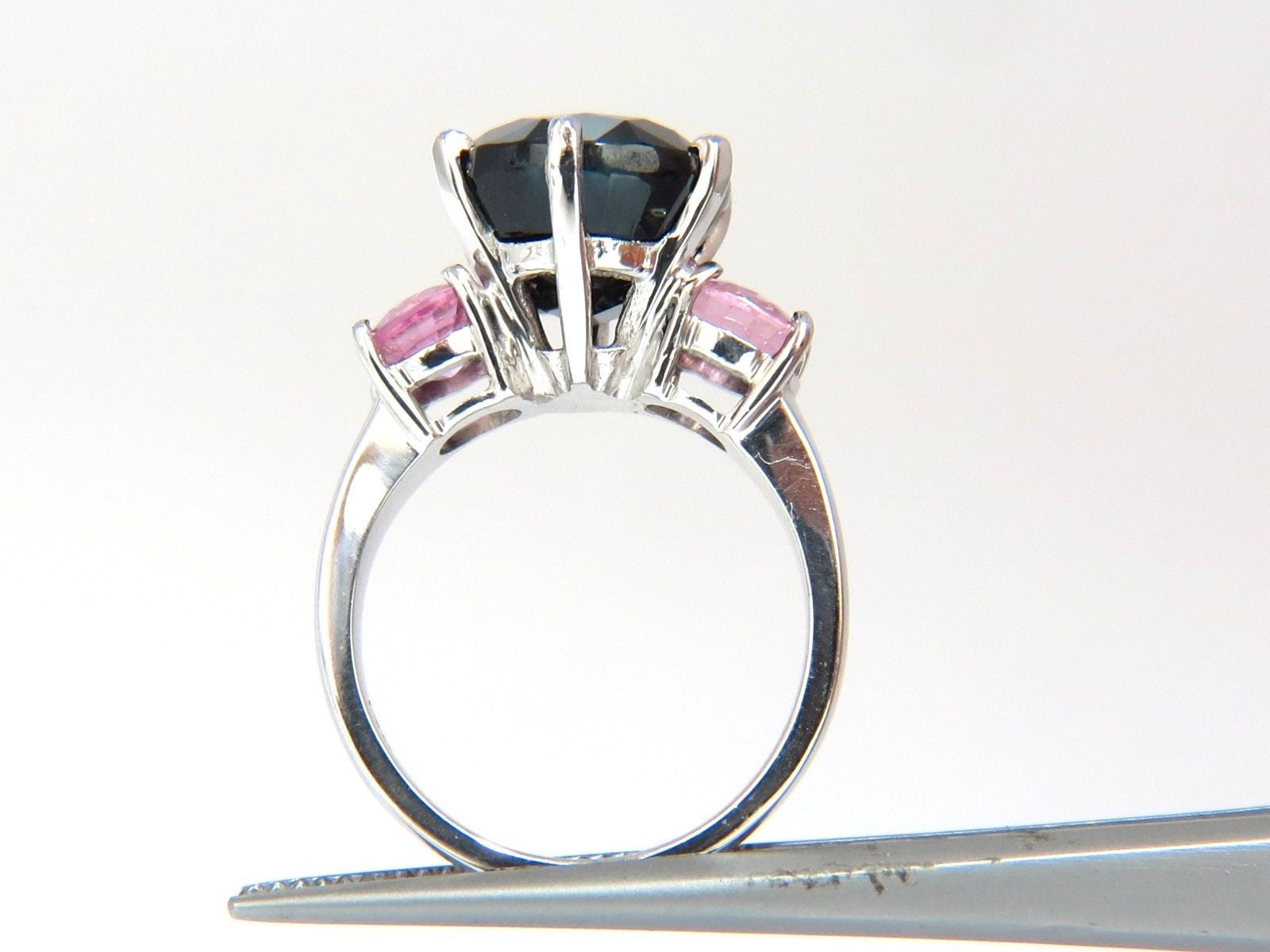 13.00ct Natural Black & Pink Sapphire Diamond Ring in 14K White Gold – Elegant Engagement, Wedding, or Anniversary Jewelry Gift