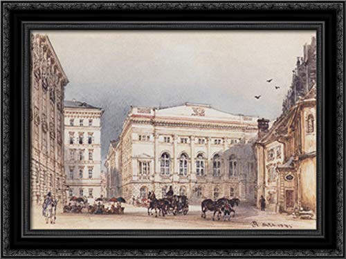 Rudolf von Alt Lower Austrian Country House Vienna Landscape Canvas Art - 24x18 Black Ornate Wood Framed Wall Decor for Living Room, Bedroom & Office